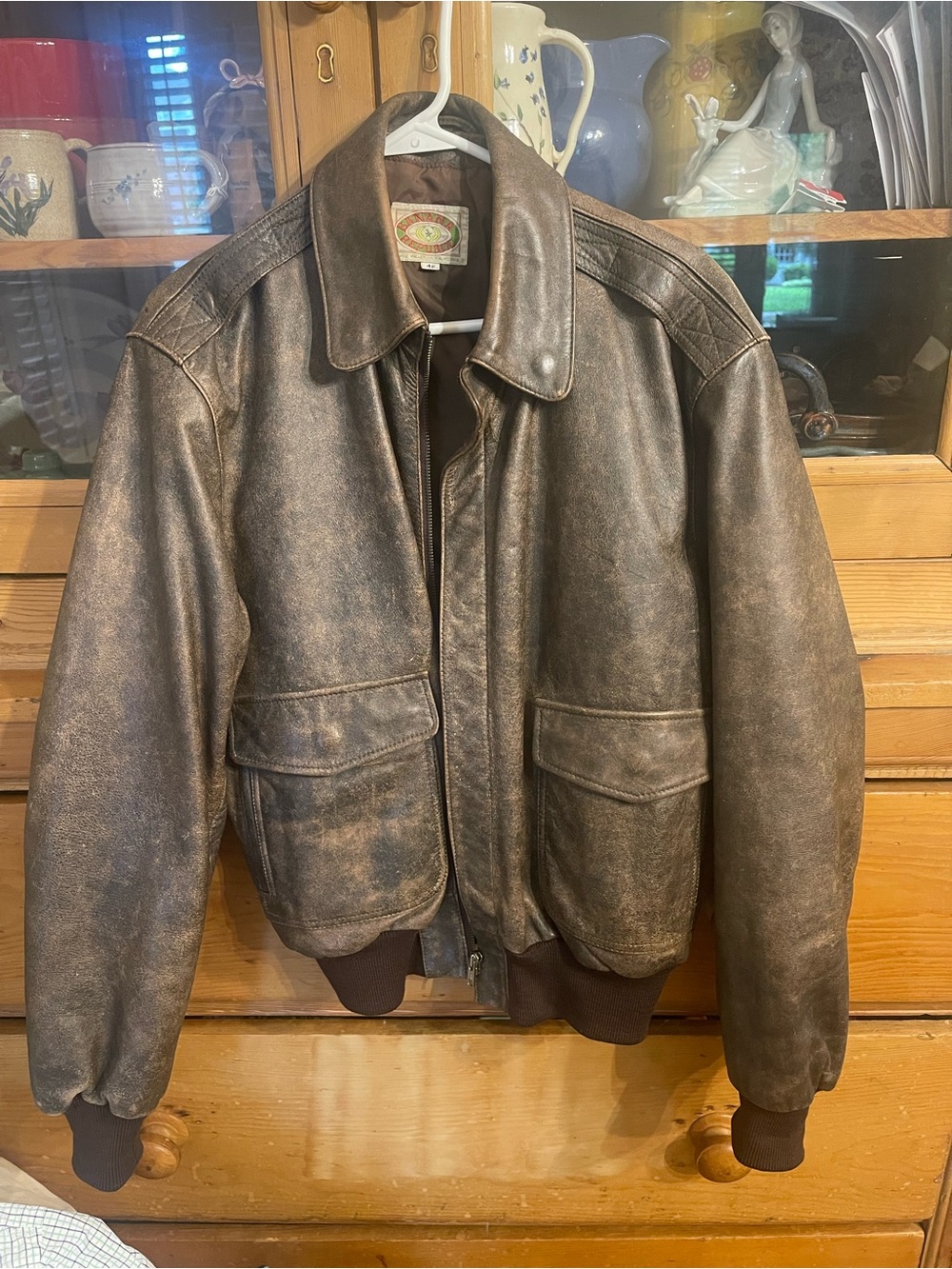 Banana Republic Men's Brown Distressed Leather Bomber Jacket vintage
